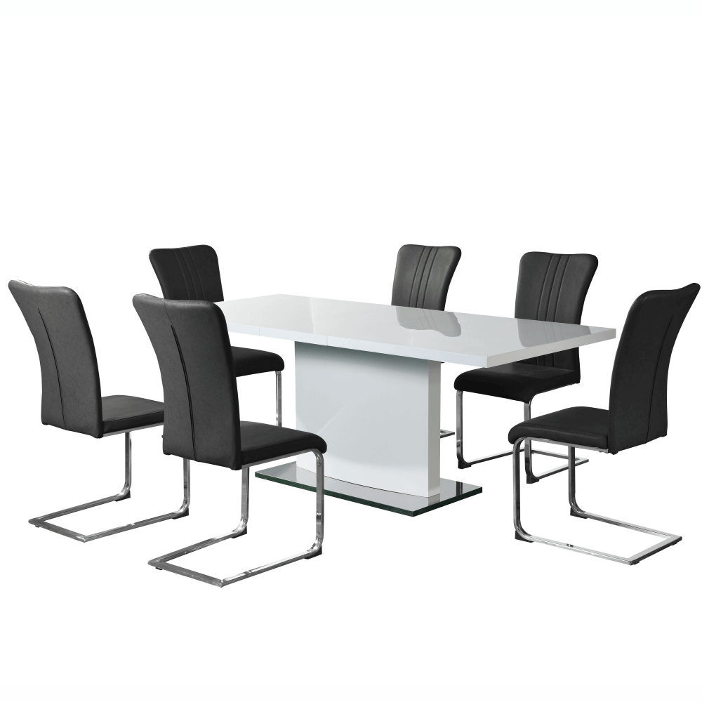 Masă de dining culoare albă HG, 160-200x90 cm, KORINTOS