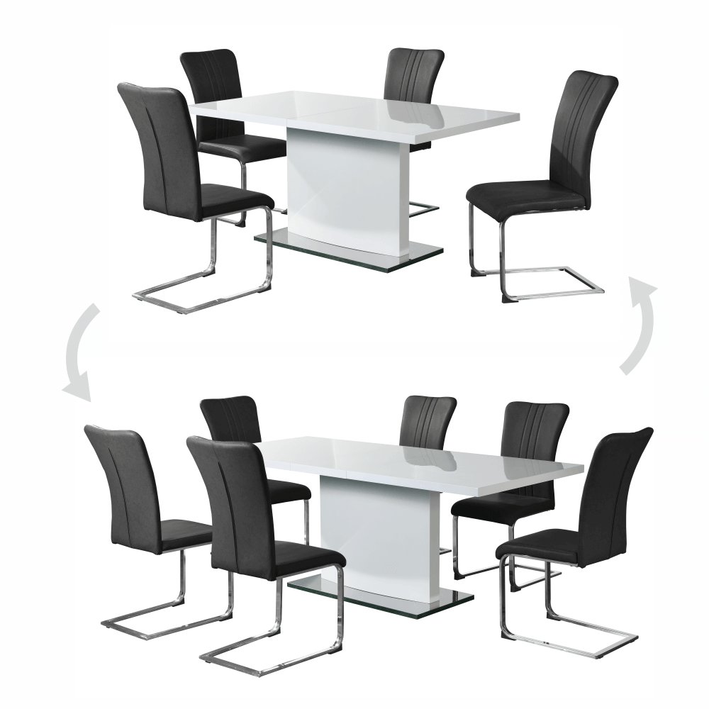 Masă de dining culoare albă HG, 160-200x90 cm, KORINTOS