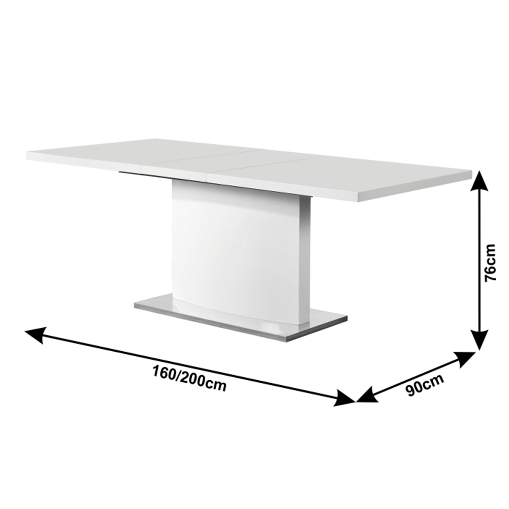 Masă de dining culoare albă HG, 160-200x90 cm, KORINTOS