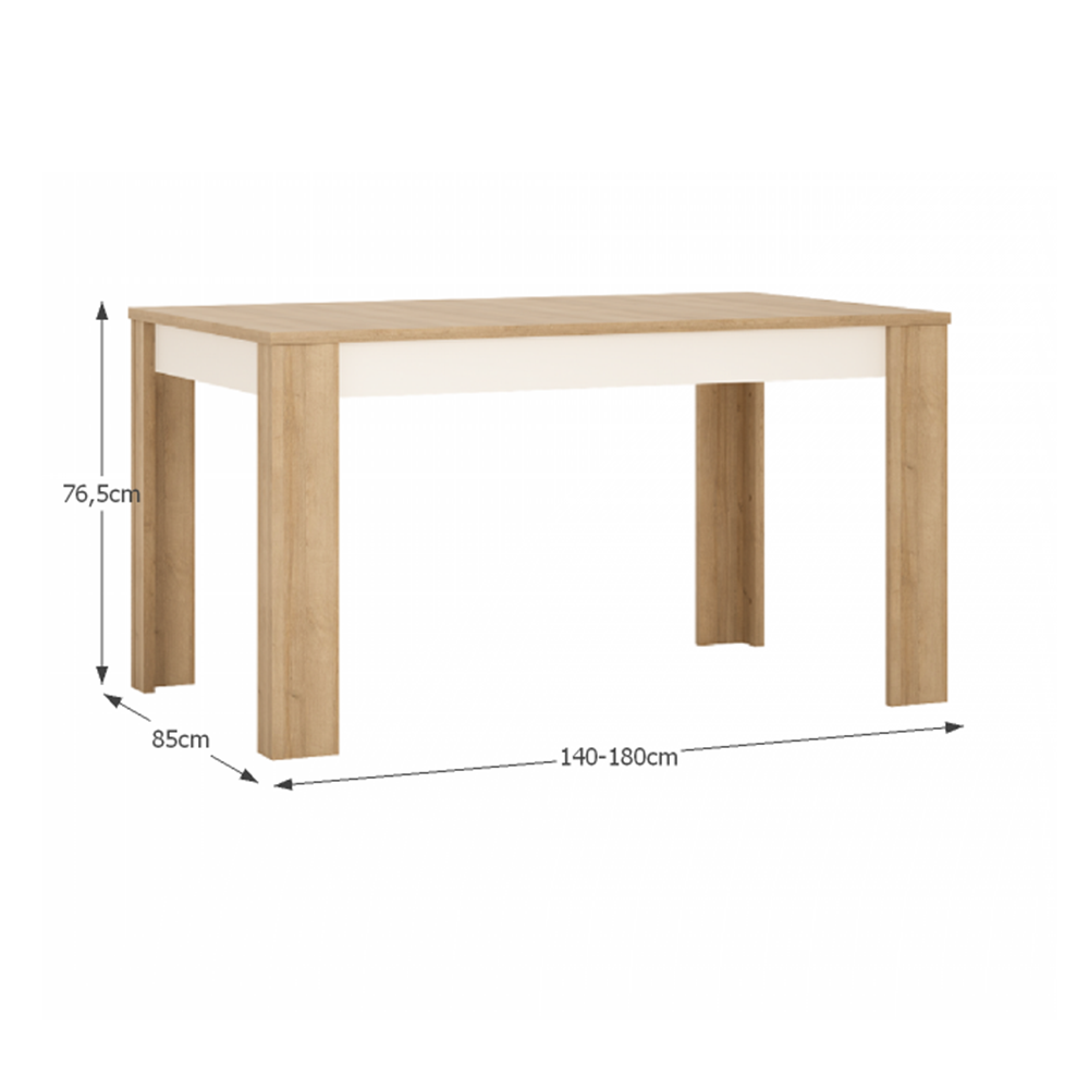 Masă dining LYOT03, extensibilă, stejar riviera/alb extra lucios HG, 140-180x85 cm, LEONARDO