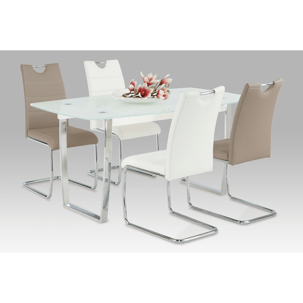 Scaun dining, alb/cusătură culoare deschisă, ABIRA NEW