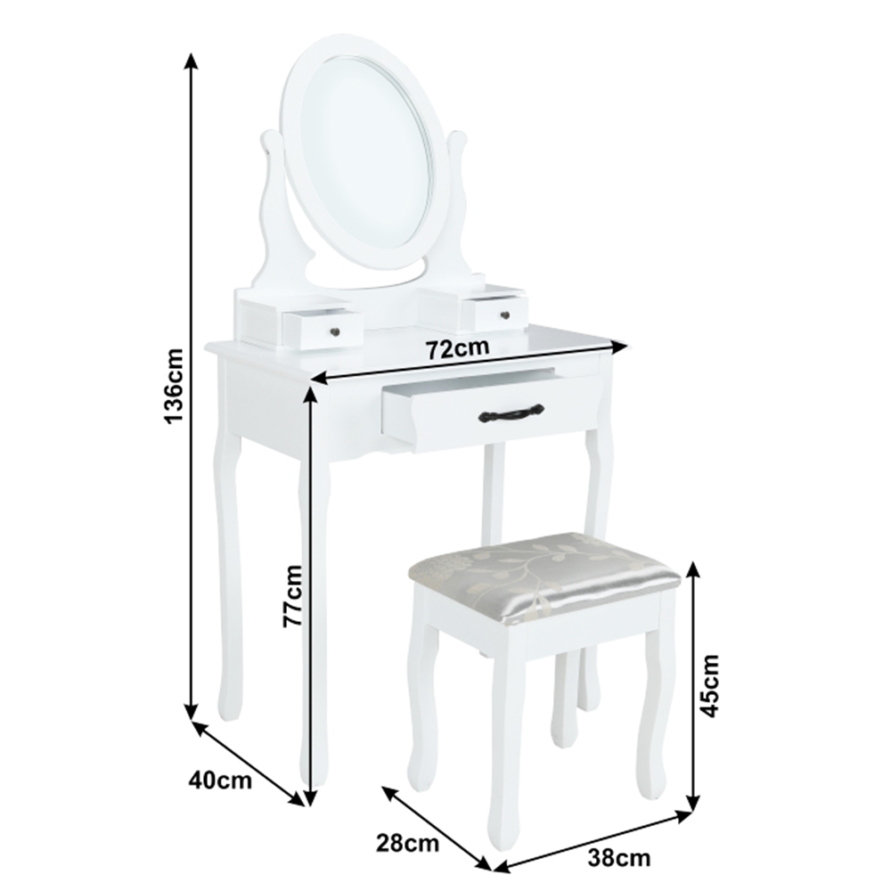 Măsuţă de toaletă cu taburet, alb/argintiu, LINET NEW