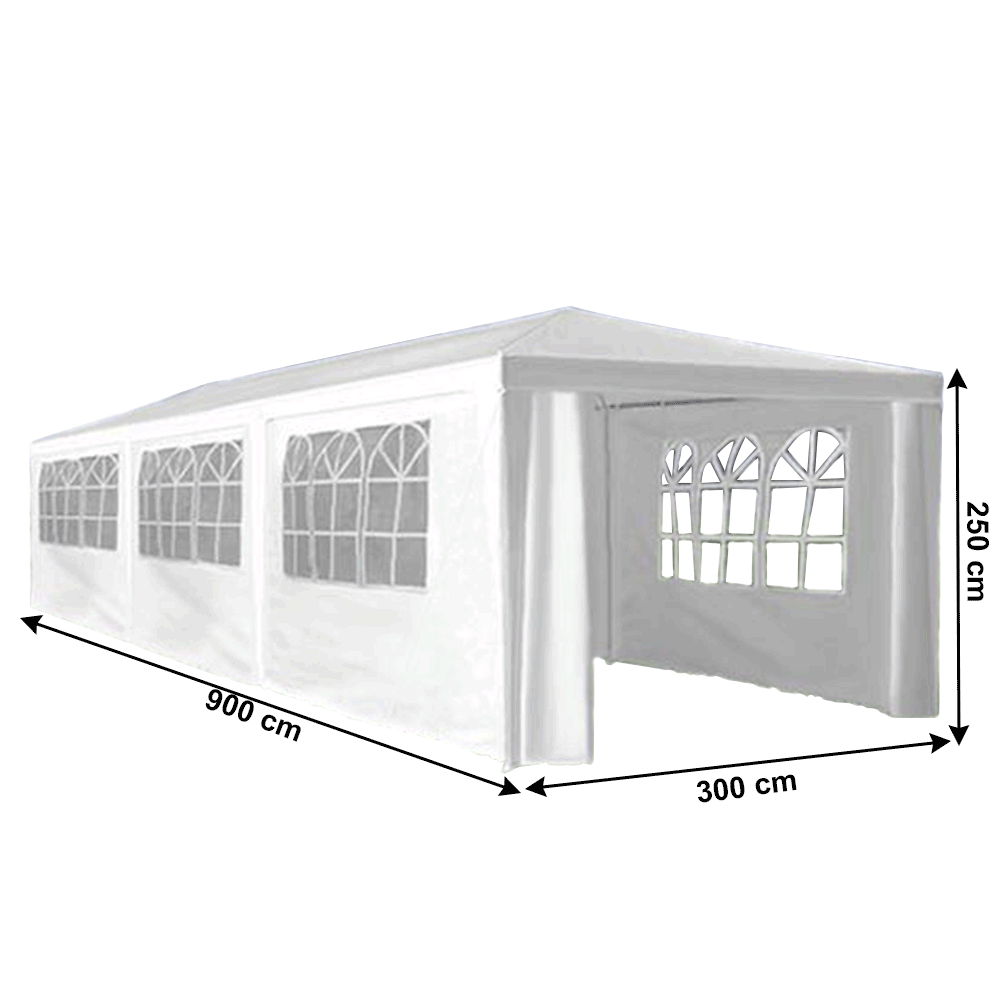 Cort de petrecere de grădină, alb, 3x9 m, TEKNO NEW TIP 3 + 8 feţe