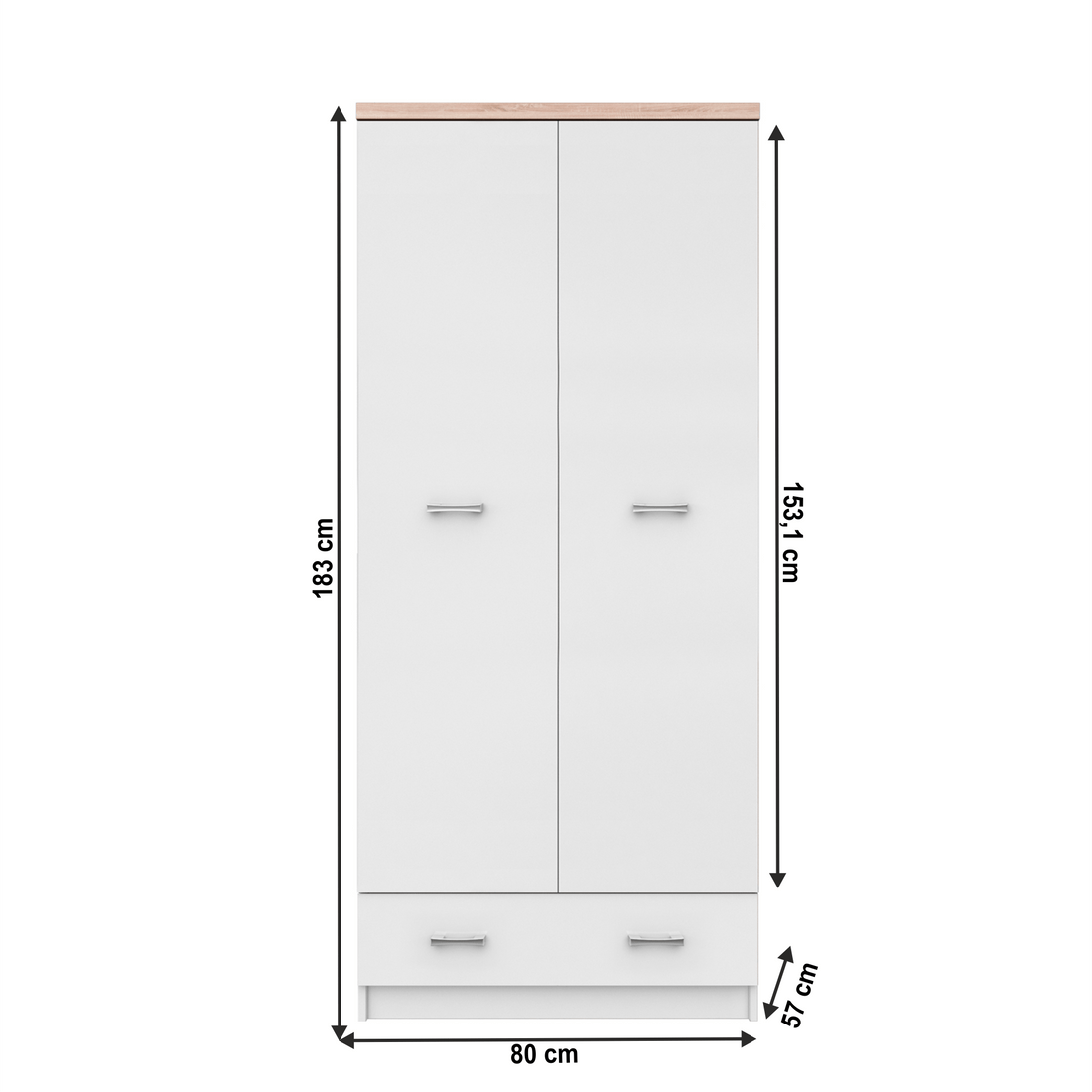 Dulap cu două uşi 2D1S, alb/stejar sonoma, TOPTY TYP 01