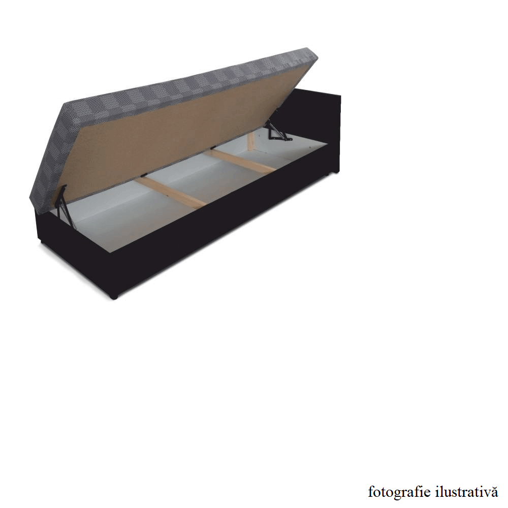 Pat cu spaţiu pentru depozitare, piele eco maro/material cu imprimeu, dreapta, JUDIT