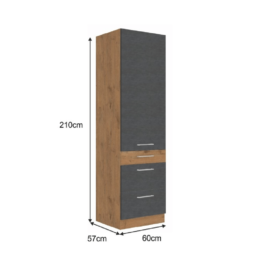 Dulap înalt, stejar lancelot/gri mat, VEGA 60 DKS-210 3S 1F