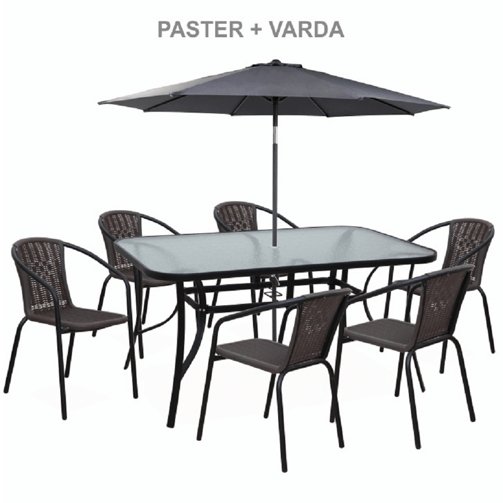 Masă dining, sticlă securizată/oţel, 150x90 cm, PASTER
